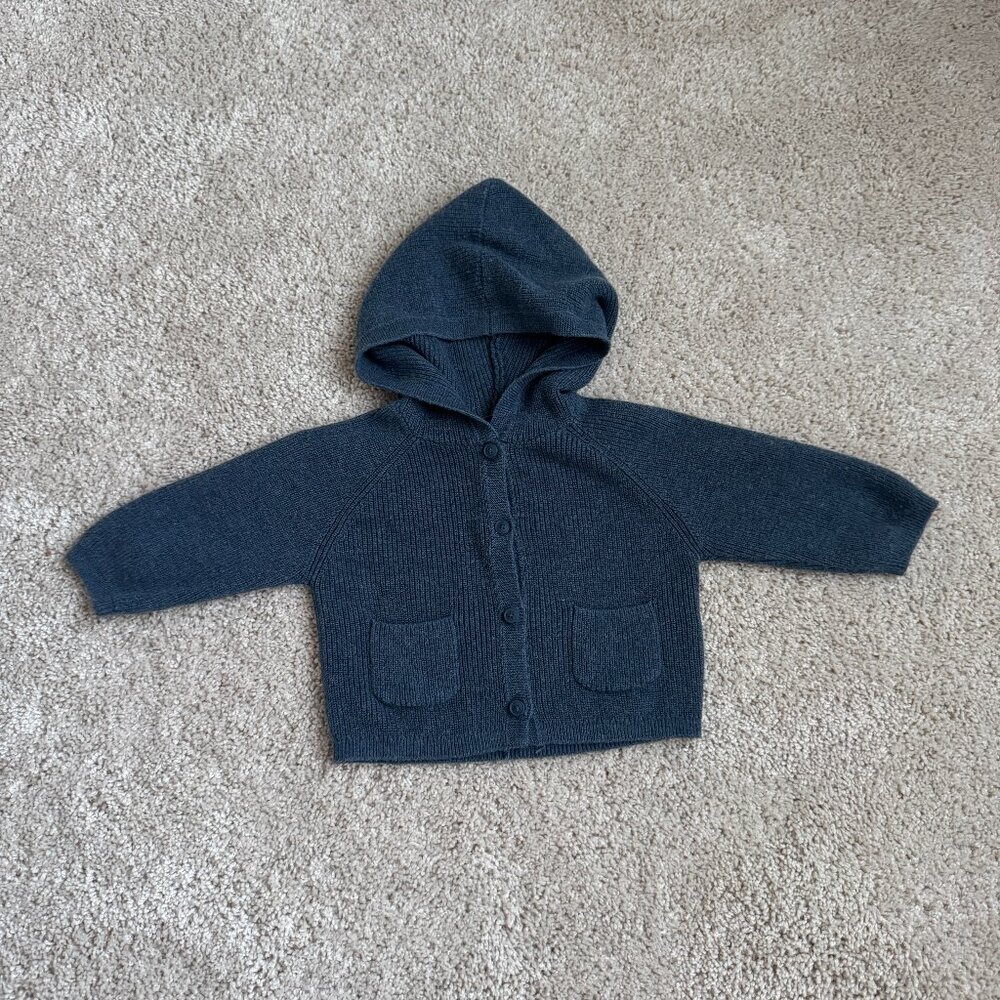 Zara Baby Knit Hooded Cardigan | 3–6 Months | Blue | Good Condition - Picture 1 of 3